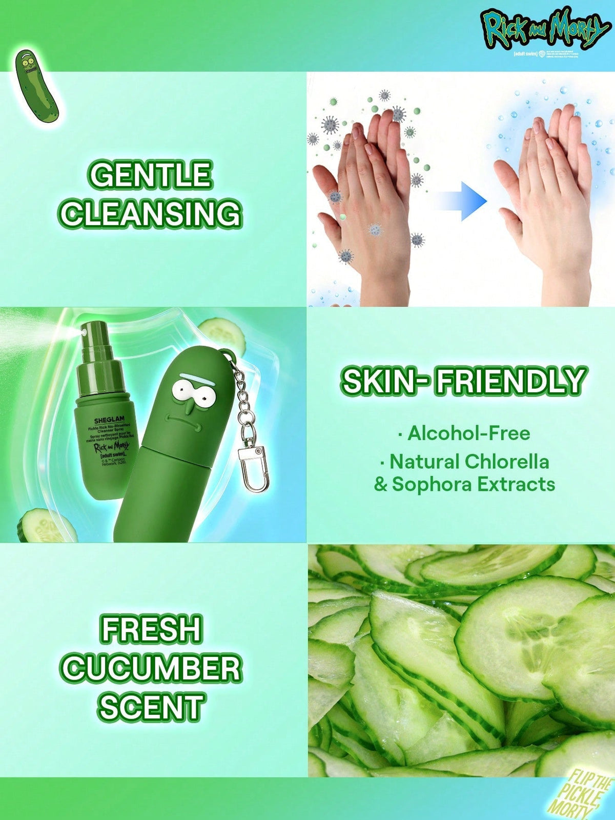 Pickle Rick No-Rinse Hand Cleanser Spray by Sheglam