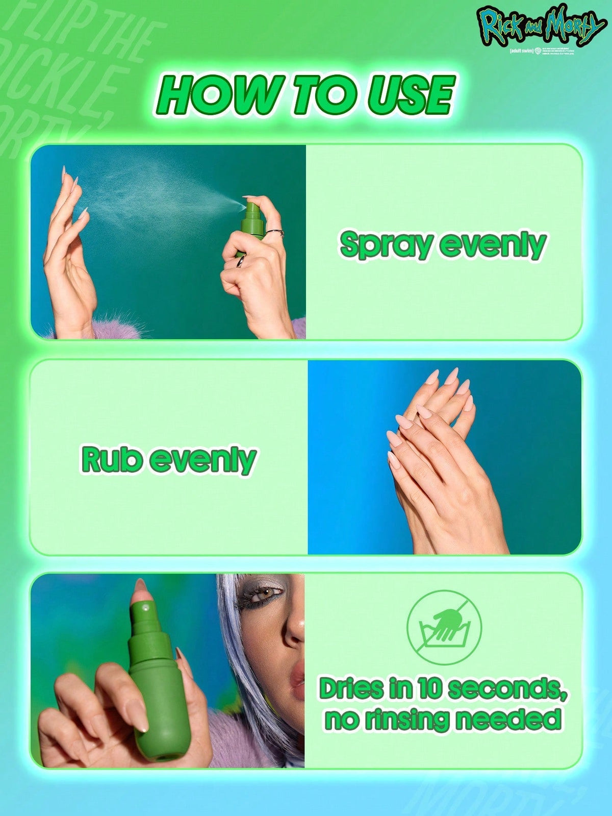 Pickle Rick No-Rinse Hand Cleanser Spray by Sheglam